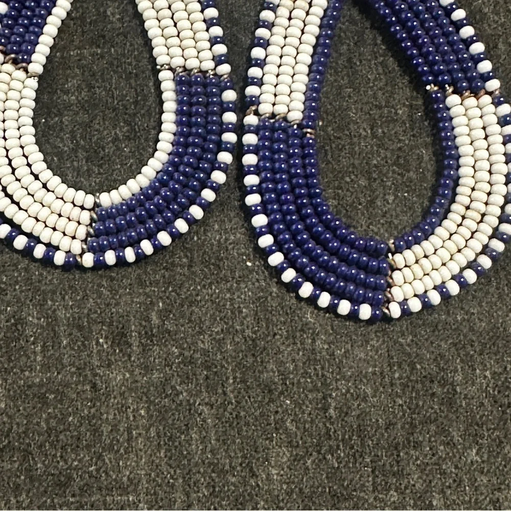 NEW African Handmade Beaded Earrings Blue and White